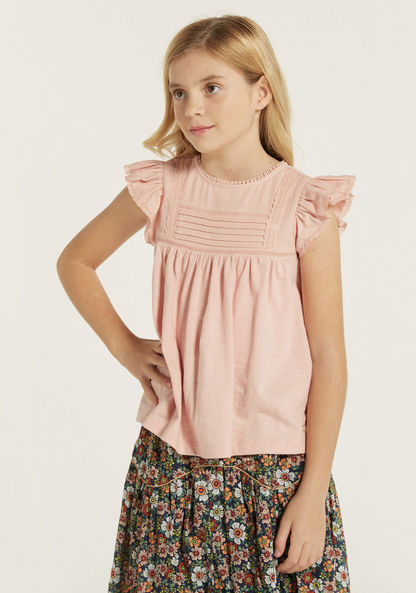 Eligo Solid Top with Cap Ruffle Sleeves and Lace Trims-Blouses-image-1