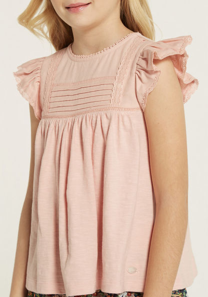 Eligo Solid Top with Cap Ruffle Sleeves and Lace Trims-Blouses-image-2