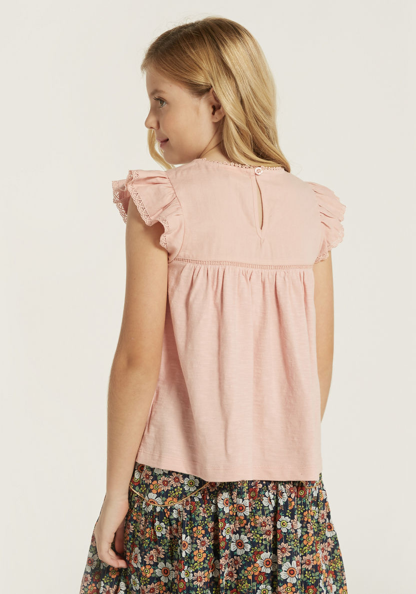 Eligo Solid Top with Cap Ruffle Sleeves and Lace Trims-Blouses-image-3