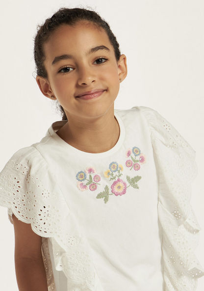 Eligo Embroidered Top with Ruffles-T Shirts-image-2