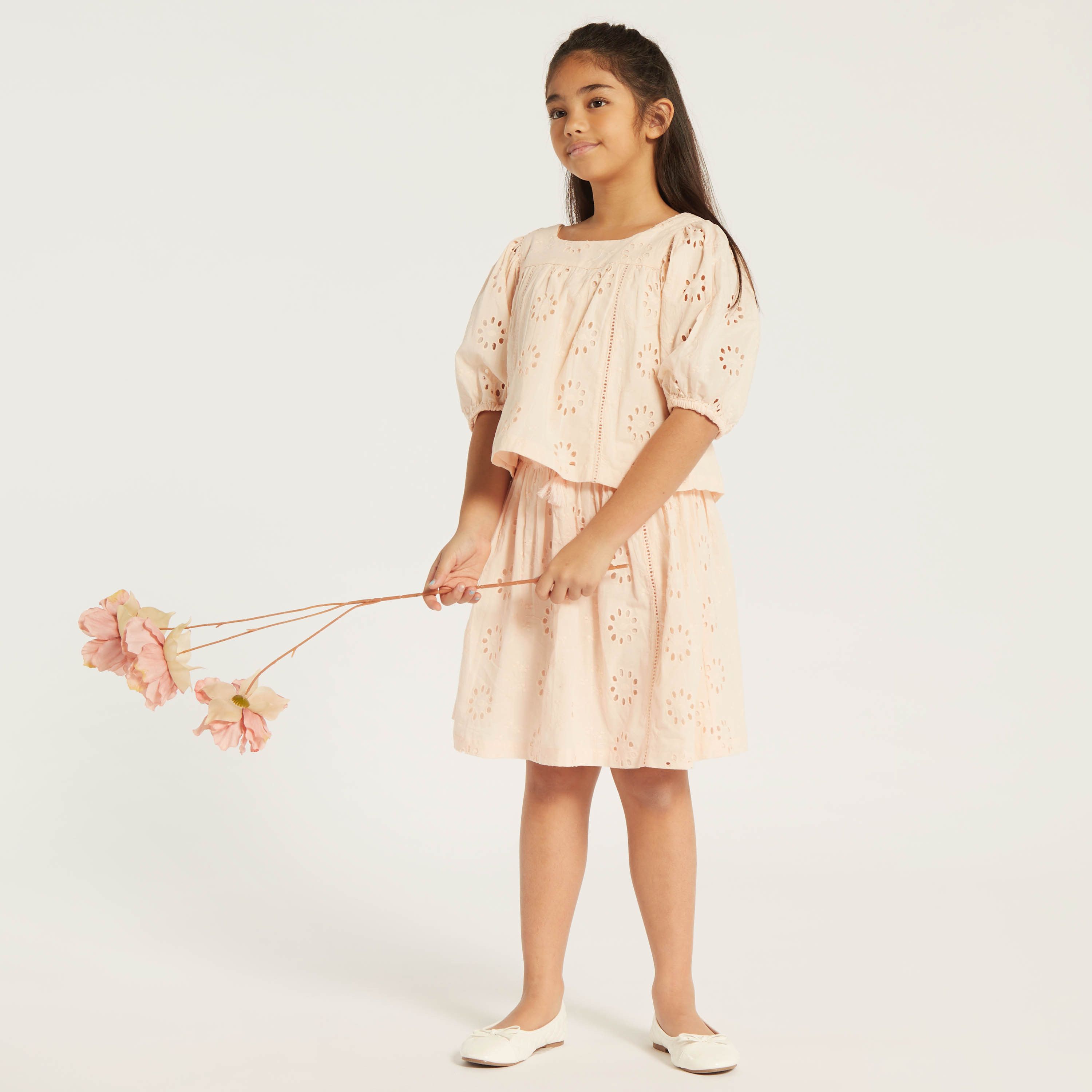 Eligo Schiffli Textured Top with Volume Sleeves-girls-clothing-blousesandshirts-image-1