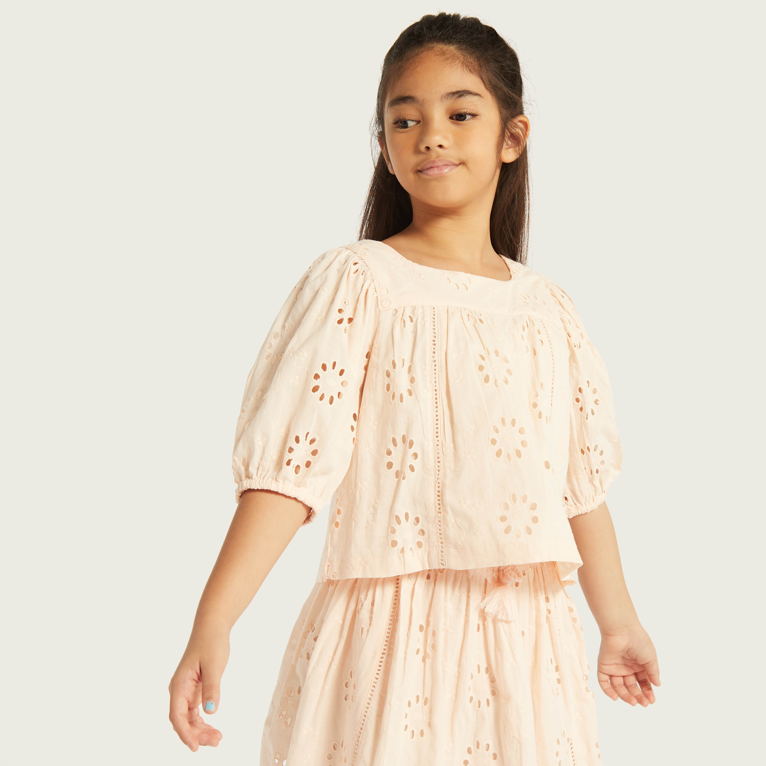 Eligo Schiffli Textured Top with Volume Sleeves-girls-clothing-blousesandshirts-image-2