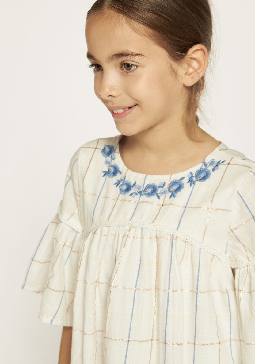 Eligo Floral Embroidered A-line Top with Short Flare Sleeves-Blouses-image-2