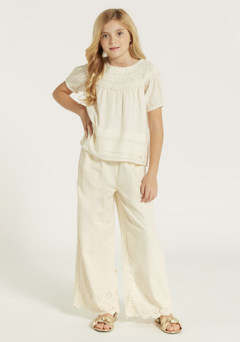 Eligo Solid Flared Leg Pants with Tie-Up Belt and Pockets-Pants-image-0