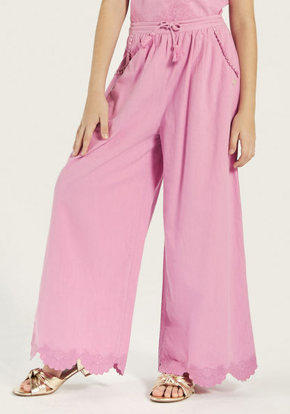 Eligo Solid Pants with Pockets and Lace Detail-Pants-image-0