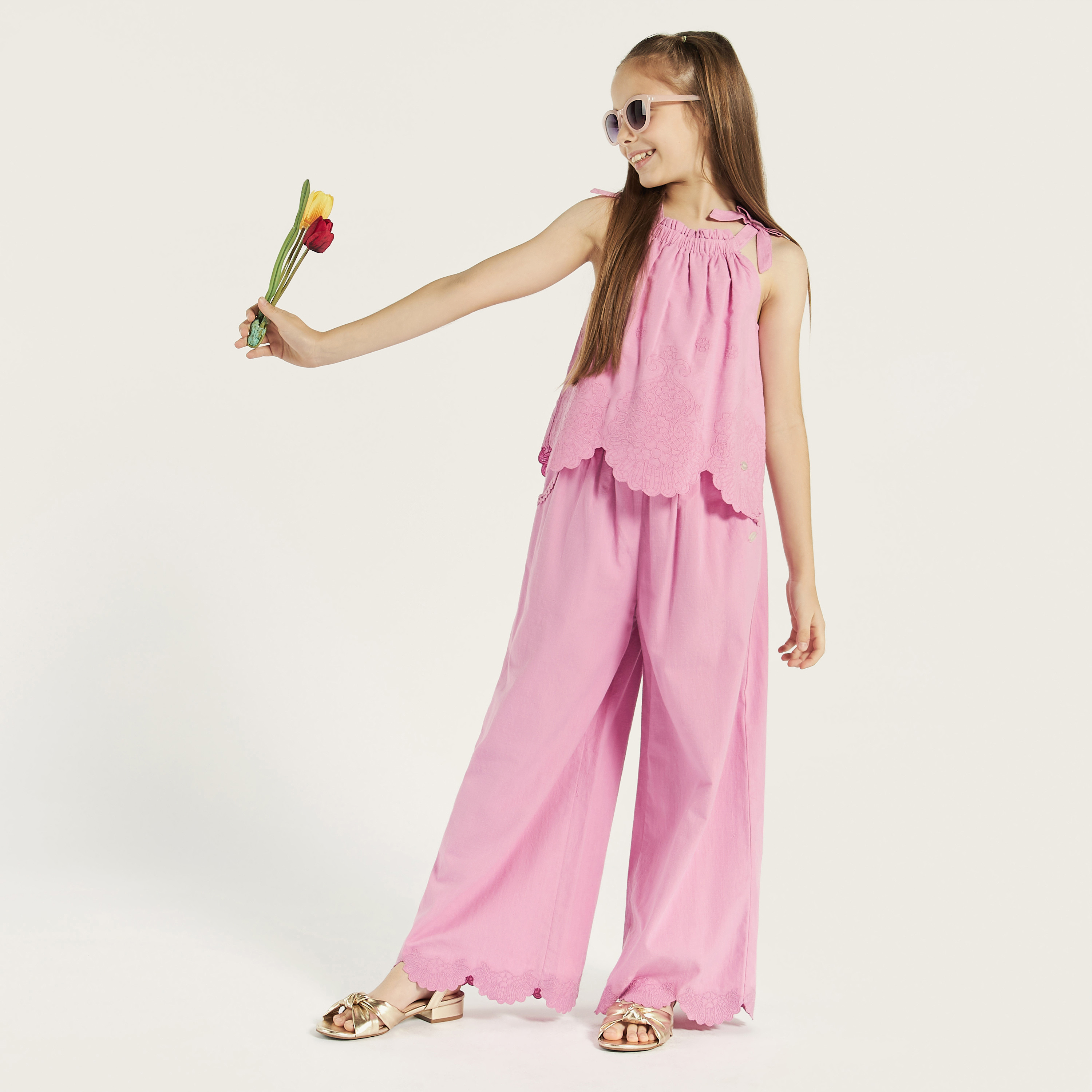 Eligo Solid Pants with Pockets and Lace Detail-girls-clothing-bottoms-trousers-image-2
