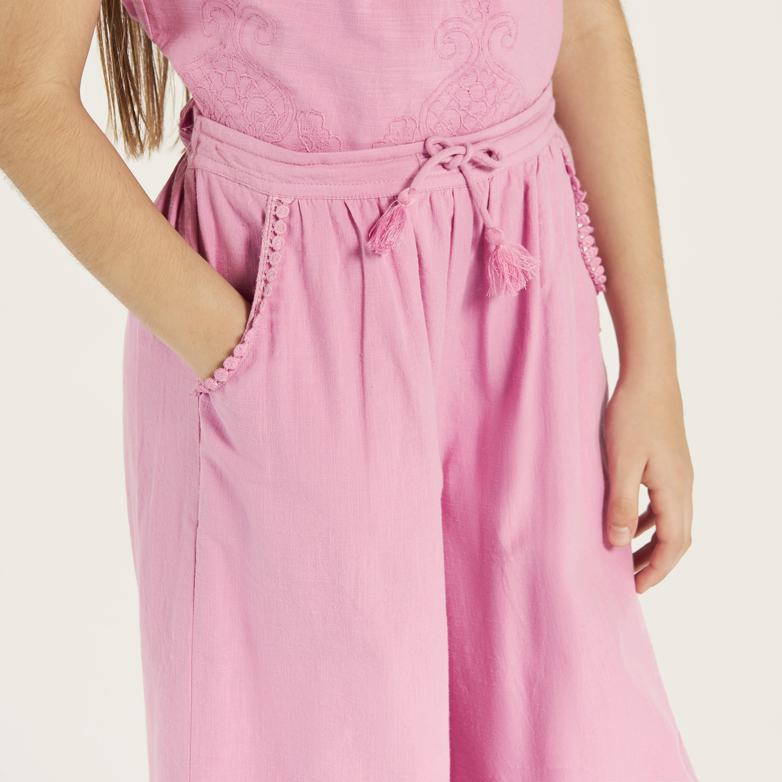 Eligo Solid Pants with Pockets and Lace Detail-girls-clothing-bottoms-trousers-image-3