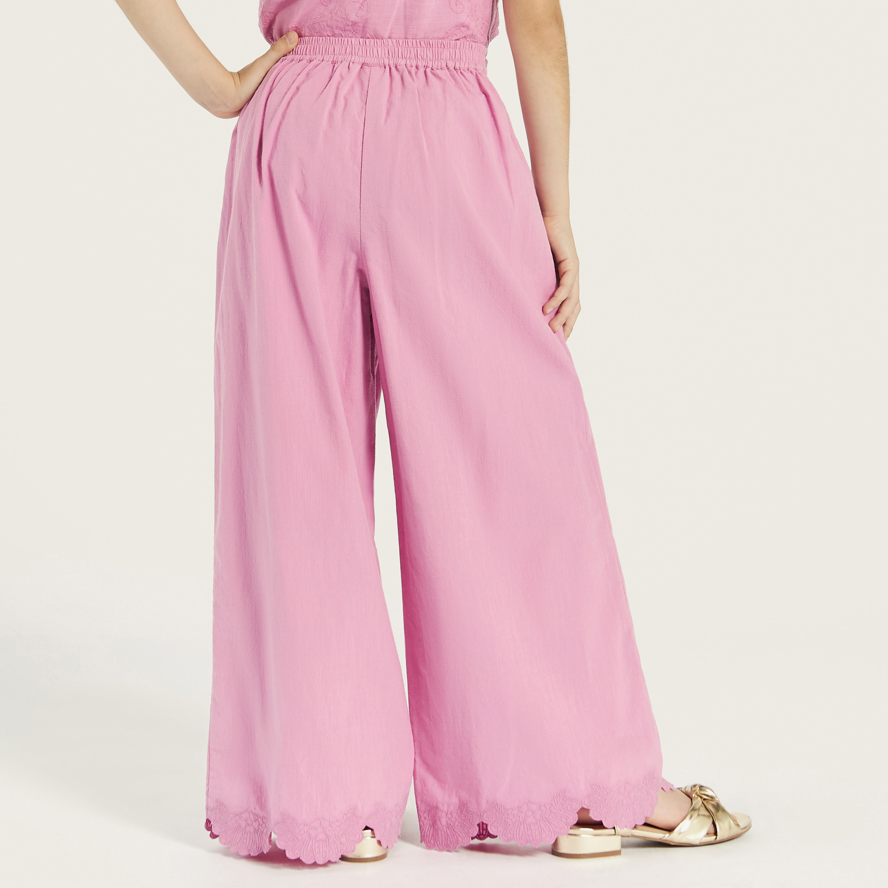 Eligo Solid Pants with Pockets and Lace Detail-girls-clothing-bottoms-trousers-image-4