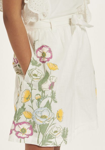 Eligo Floral Print Shorts with Belt Tie-Ups and Pockets-Shorts-image-2