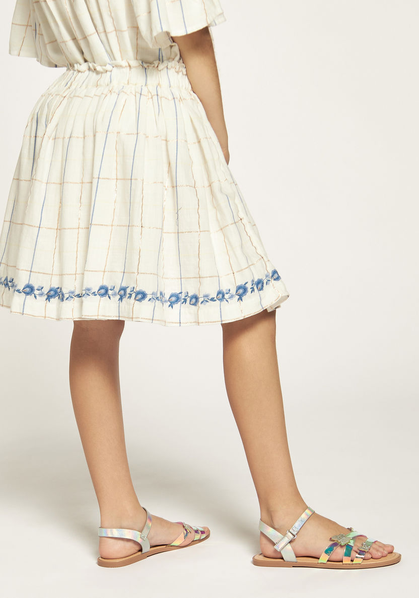 Eligo Floral Embroidered Skirt with Paperbag Waist and Tie-Up Tassels-Skirts-image-3
