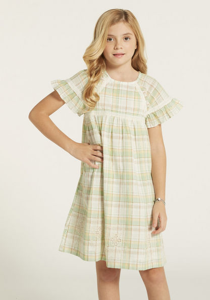 Eligo Checked Short Sleeves Dress with Ruffle Detail-Dresses%2C Gowns and Frocks-image-1