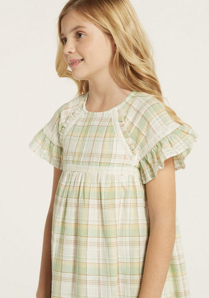 Eligo Checked Short Sleeves Dress with Ruffle Detail-Dresses%2C Gowns and Frocks-image-2