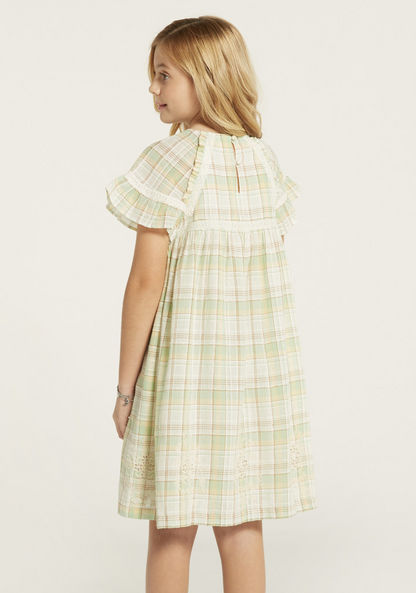 Eligo Checked Short Sleeves Dress with Ruffle Detail-Dresses%2C Gowns and Frocks-image-3