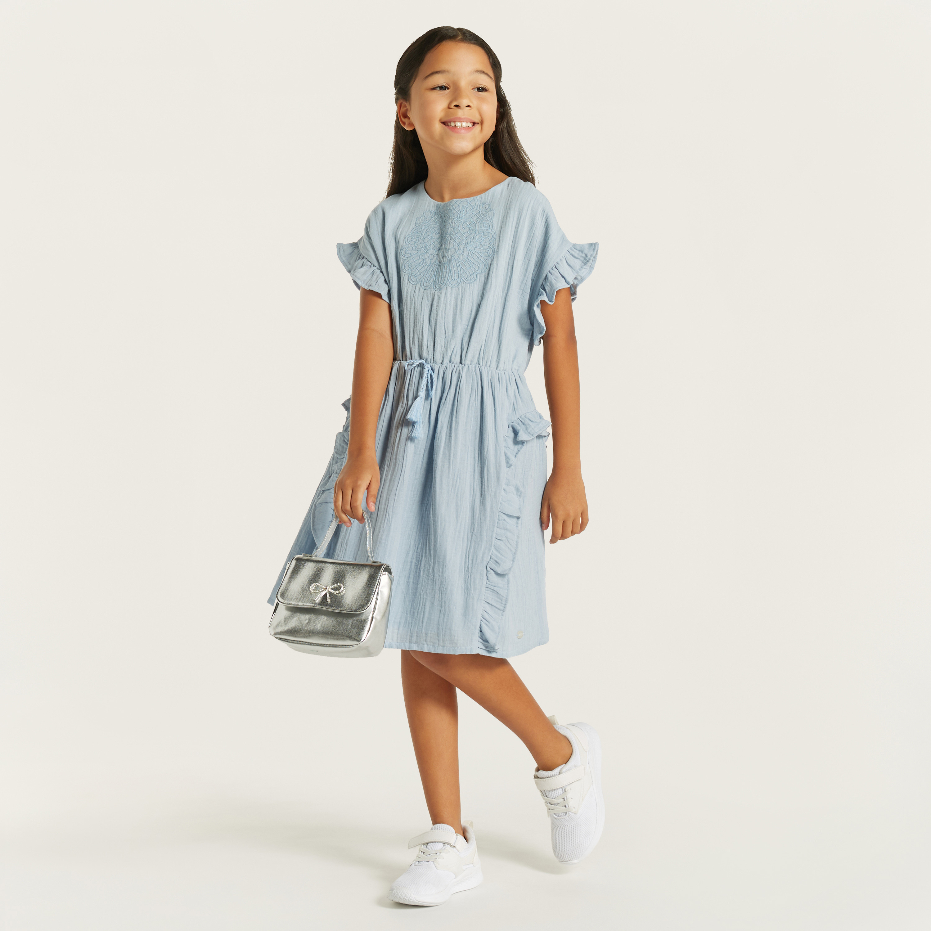 Eligo Embroidered Dress with Tie-Up Detail-girls-clothing-dressesandjumpsuits-image-1