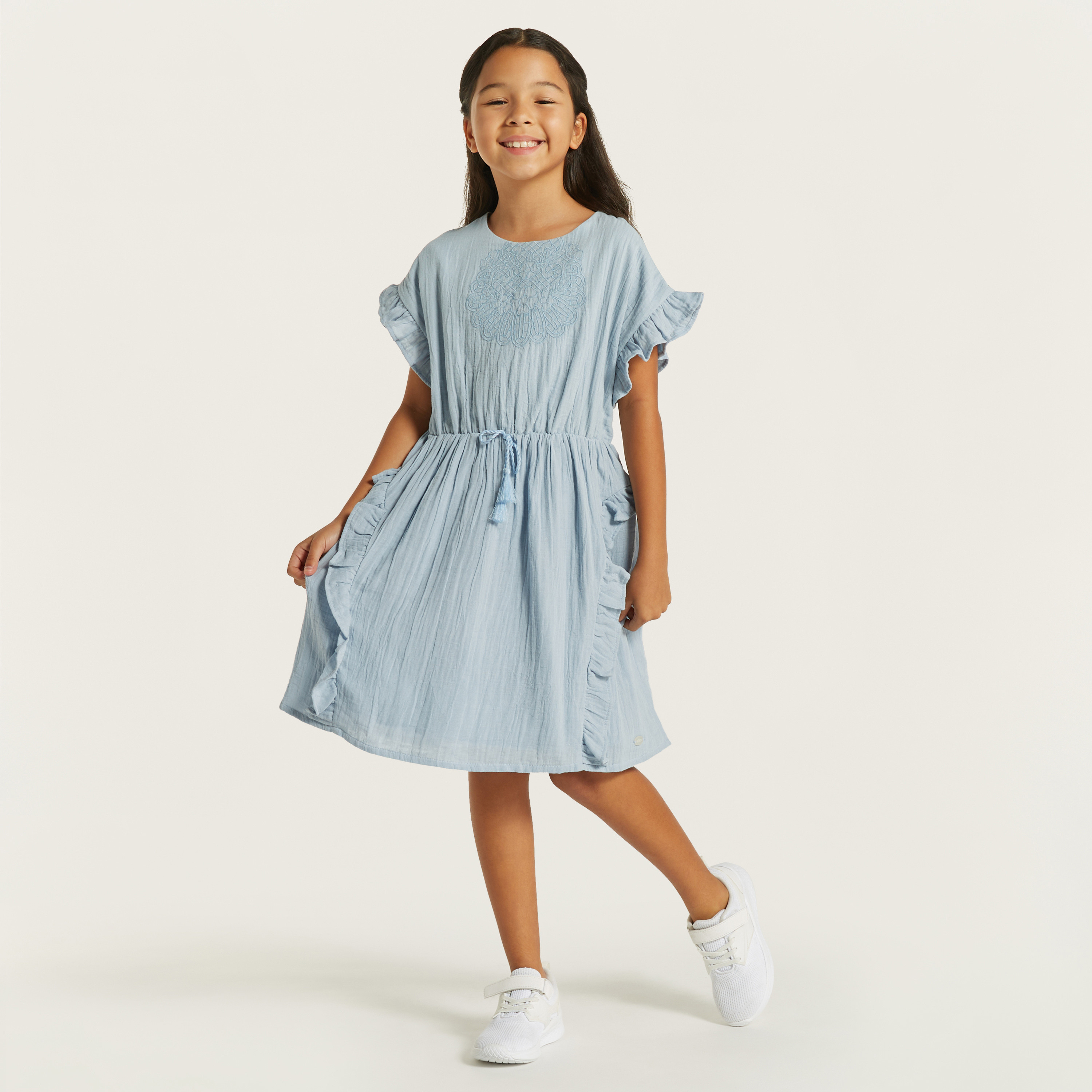 Eligo Embroidered Dress with Tie-Up Detail-girls-clothing-dressesandjumpsuits-image-2