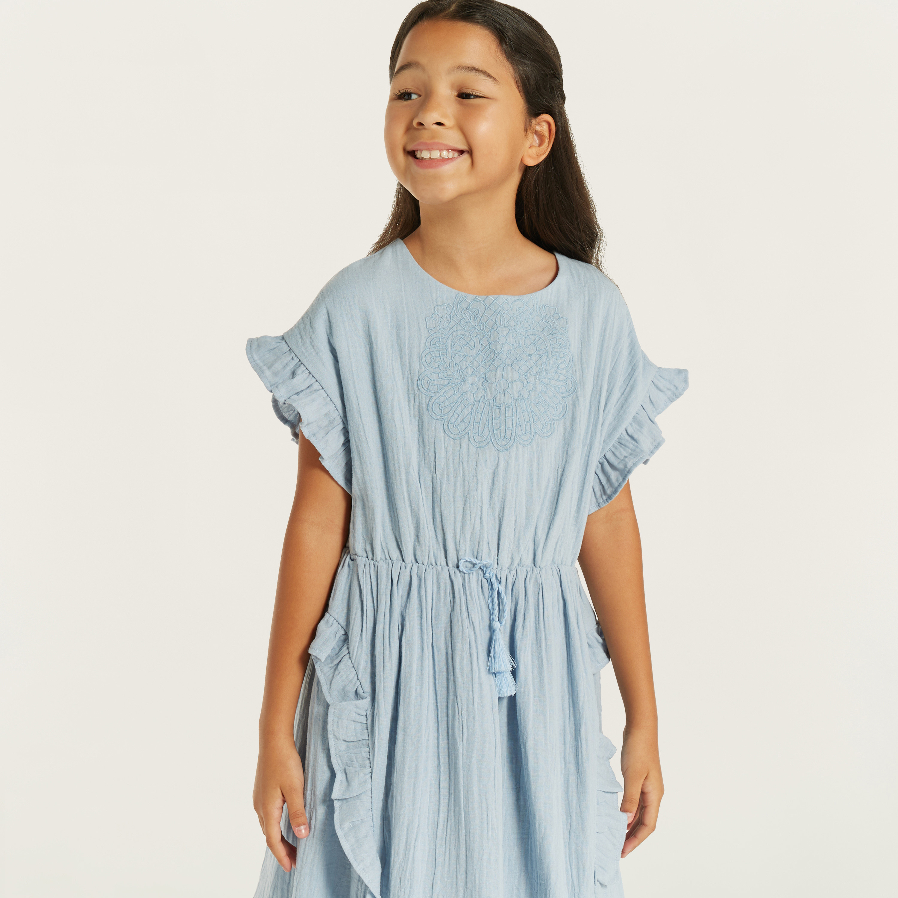 Eligo Embroidered Dress with Tie-Up Detail-girls-clothing-dressesandjumpsuits-image-3