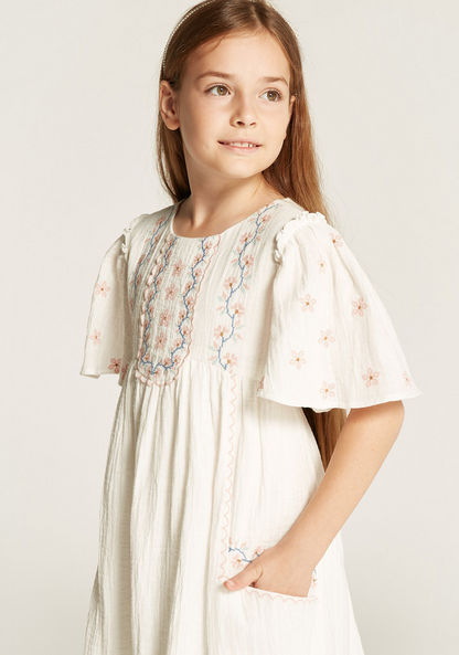 Eligo Embroidered A-line Dress with Pockets and Short Flare Sleeves-Dresses%2C Gowns and Frocks-image-2