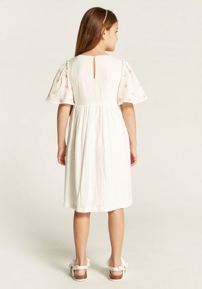 Eligo Embroidered A-line Dress with Pockets and Short Flare Sleeves-Dresses%2C Gowns and Frocks-image-3