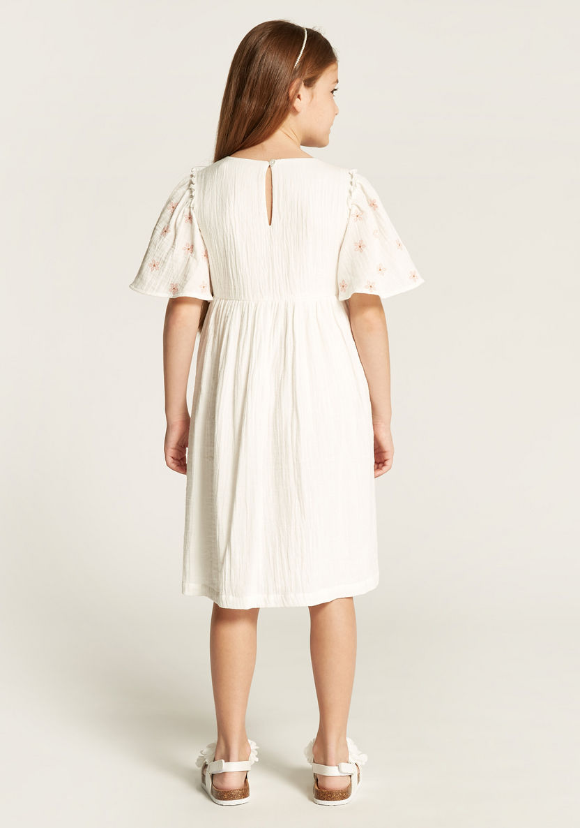 Eligo Embroidered A-line Dress with Pockets and Short Flare Sleeves-Dresses, Gowns & Frocks-image-3