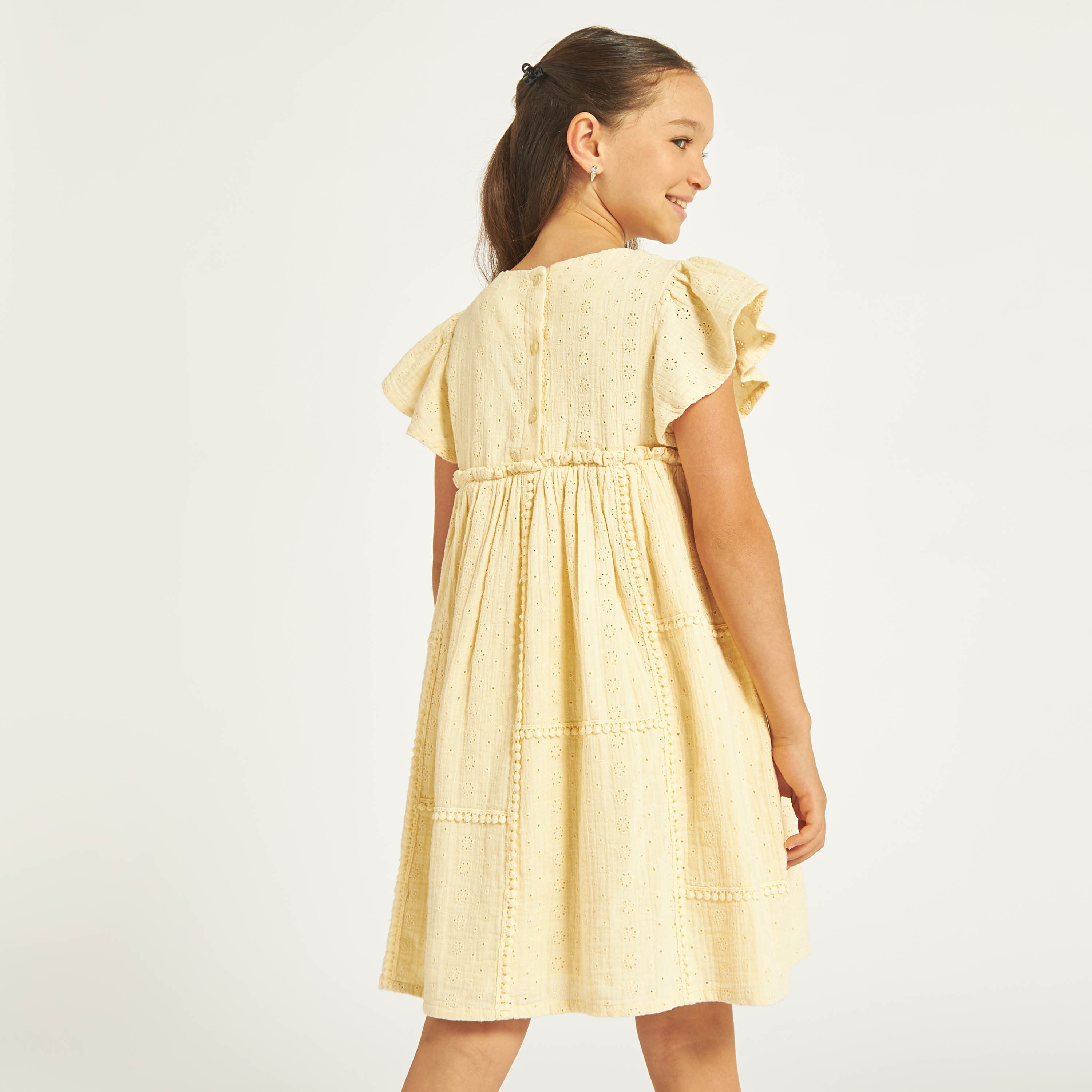 Eligo All-Over Schiffli Textured A-line Dress with Pom-Pom Lace-girls-clothing-dressesandjumpsuits-image-3
