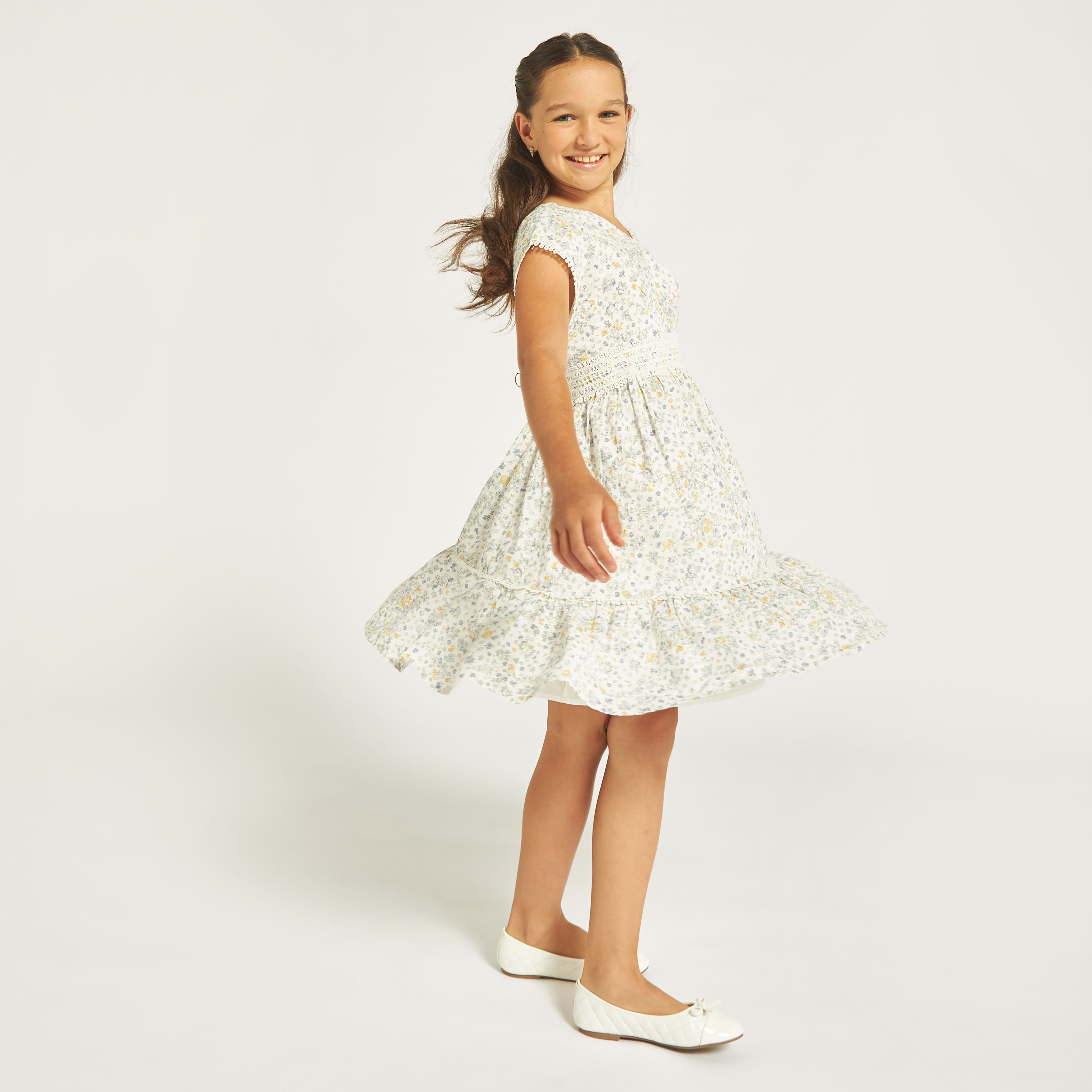 Eligo All-Over Floral Print A-line Dress with Lace Detail and V-neck-girls-clothing-dressesandjumpsuits-image-2