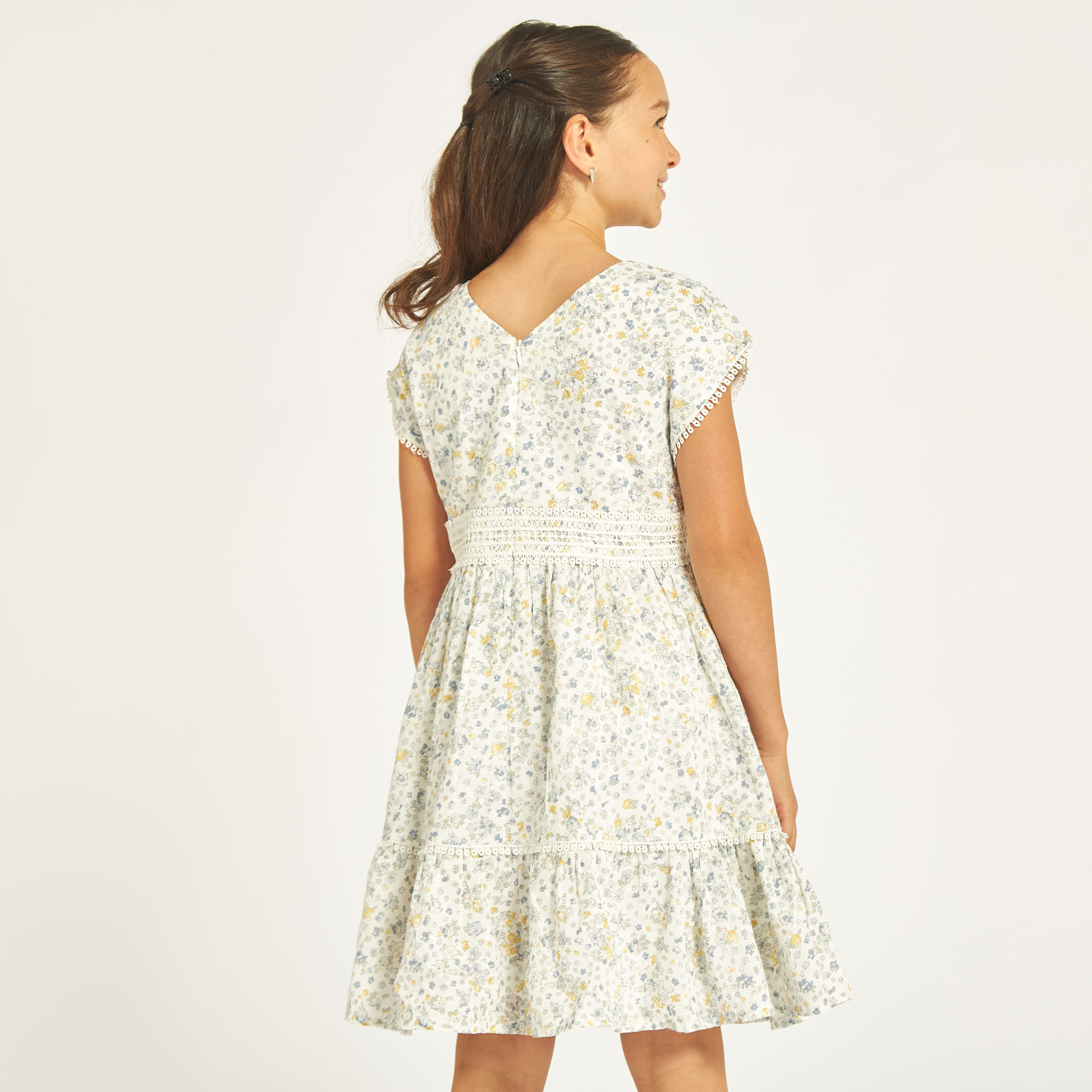 Eligo All-Over Floral Print A-line Dress with Lace Detail and V-neck-girls-clothing-dressesandjumpsuits-image-3