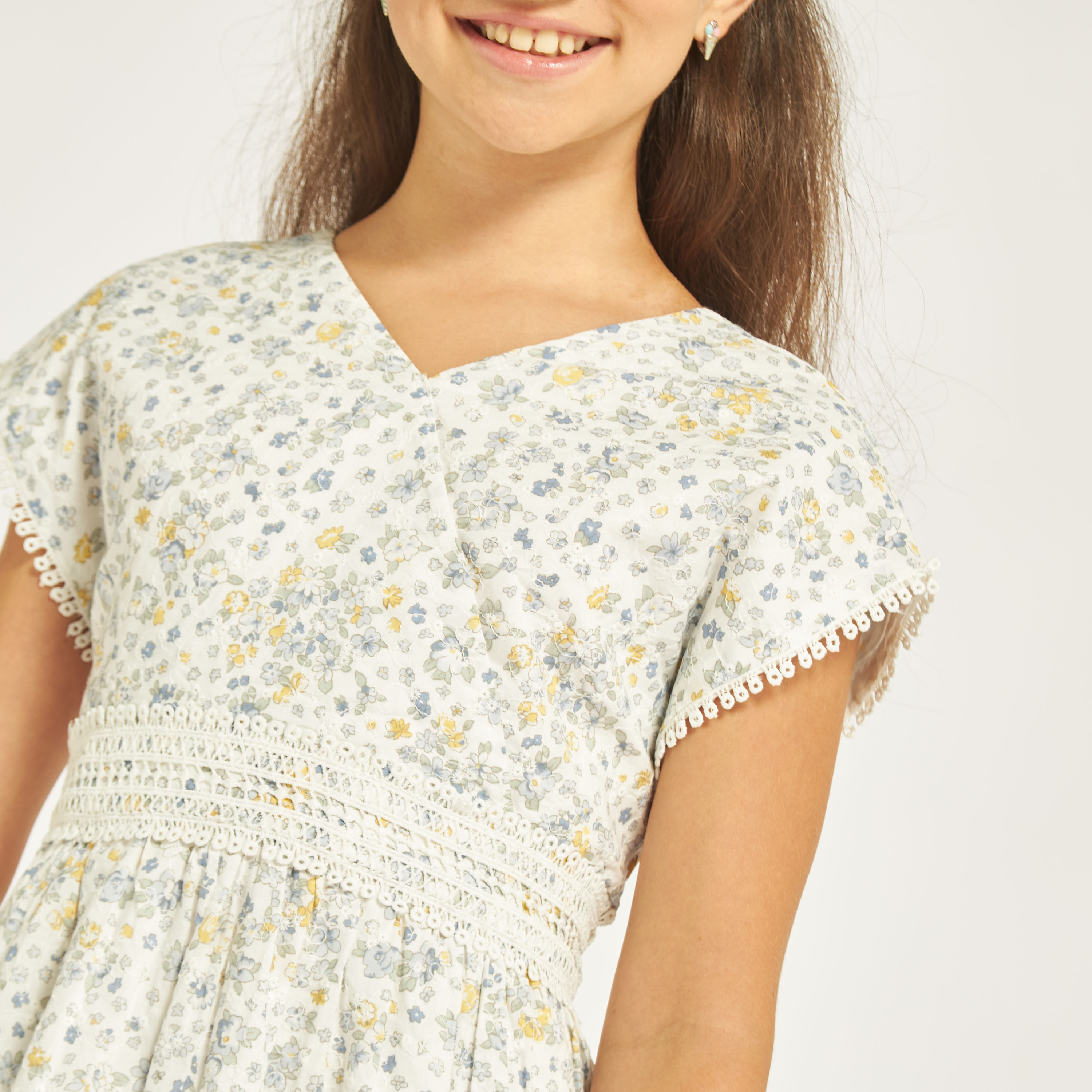 Eligo All-Over Floral Print A-line Dress with Lace Detail and V-neck-girls-clothing-dressesandjumpsuits-image-4