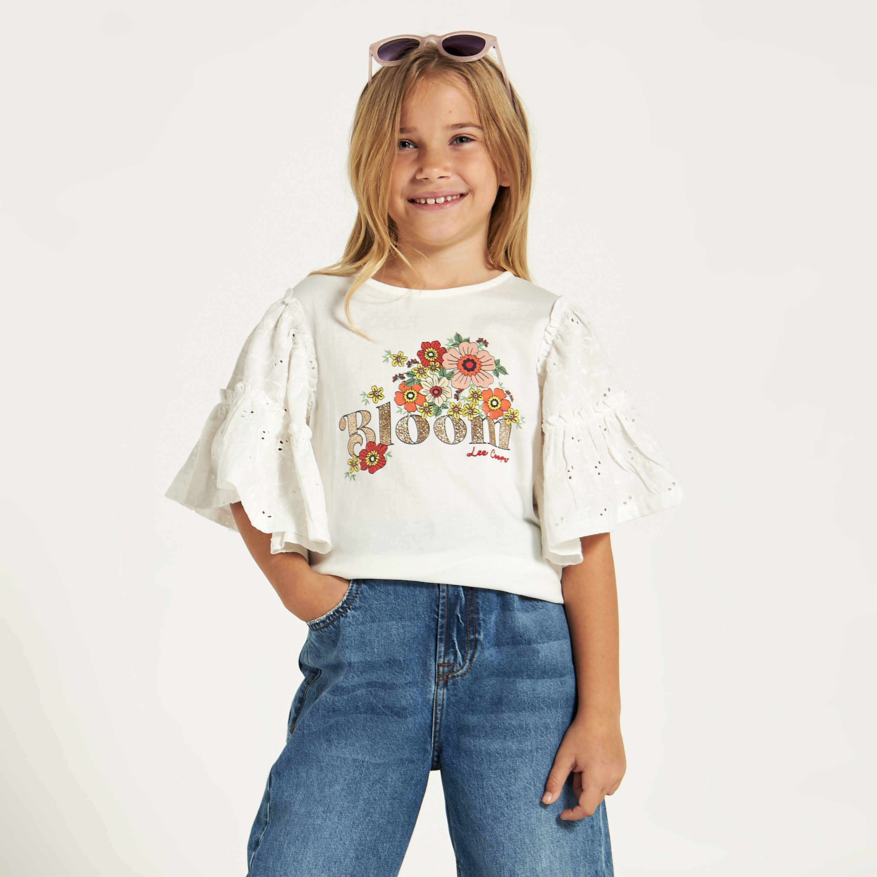 Lee Cooper Floral Print T-shirt with Short Sleeves-girls-clothing-schoolwear-tshirts-image-1