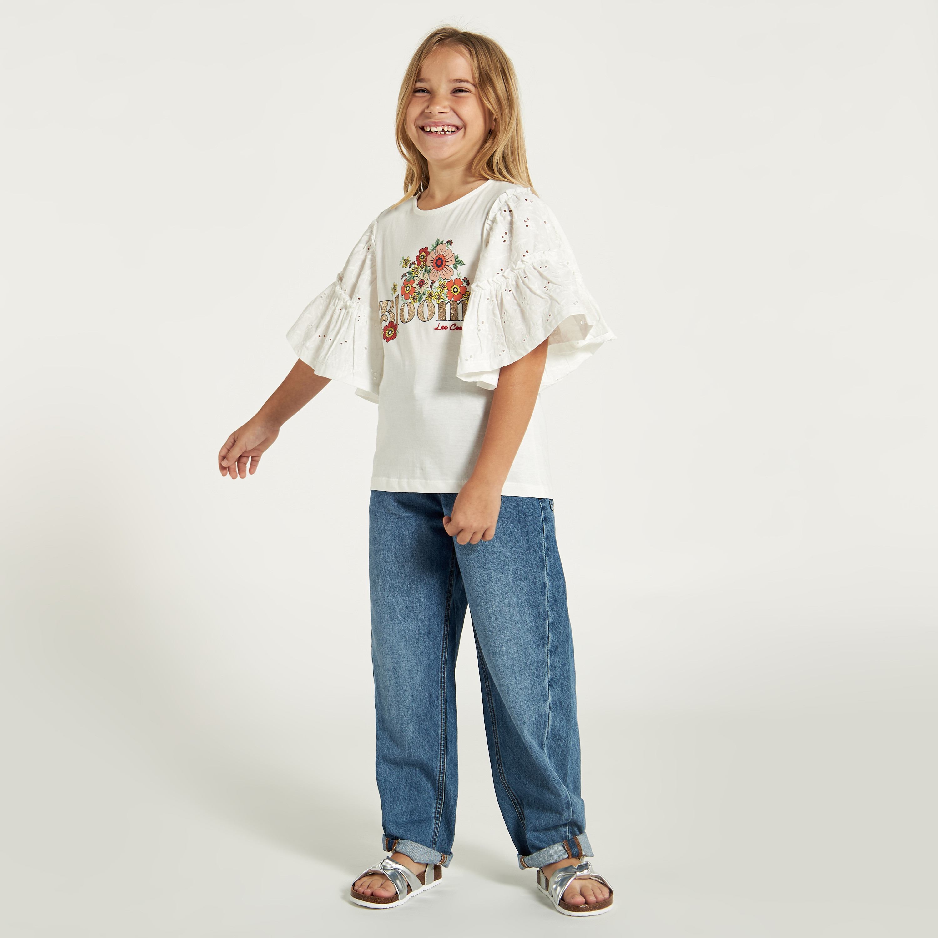 Lee Cooper Floral Print T-shirt with Short Sleeves-girls-clothing-schoolwear-tshirts-image-2