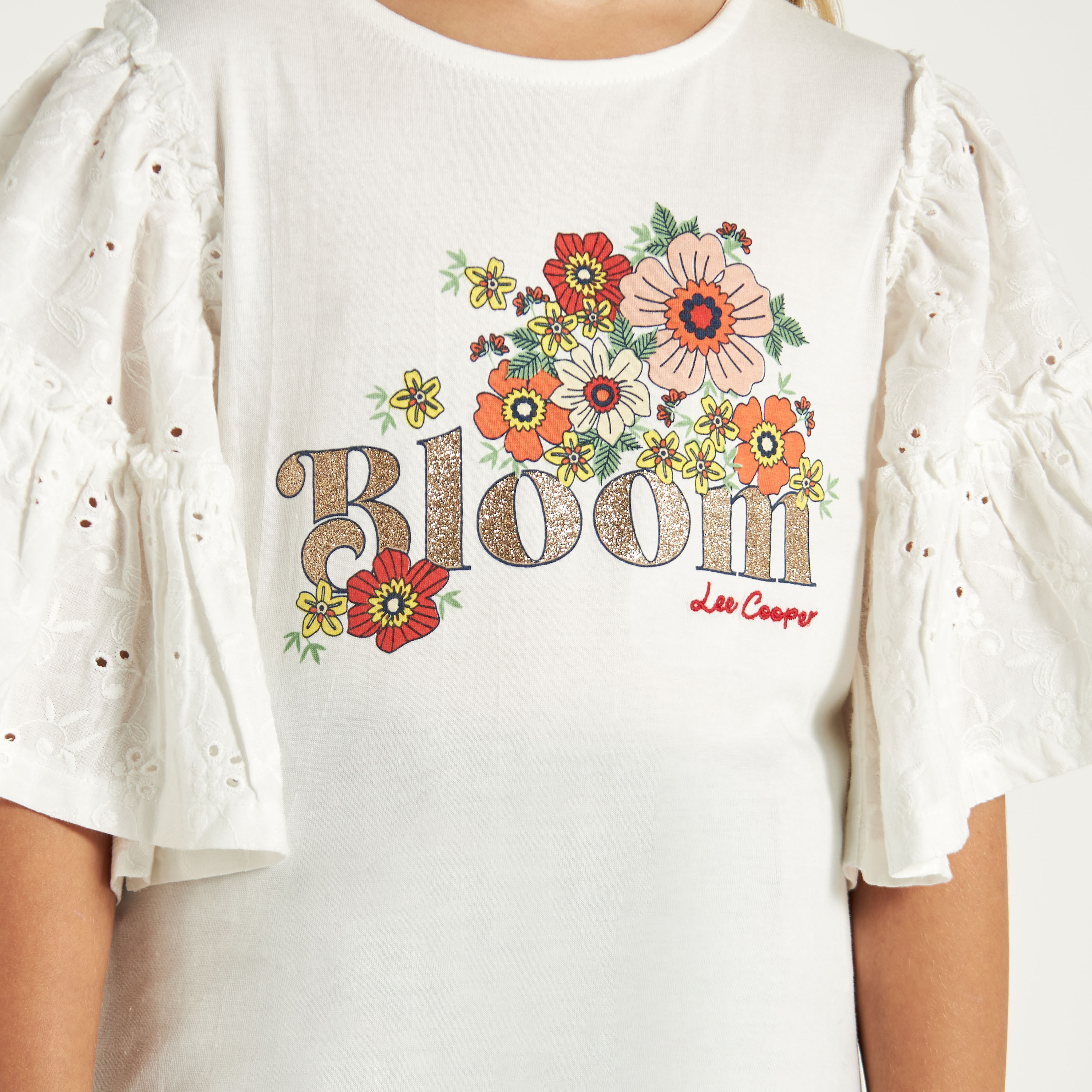 Lee Cooper Floral Print T-shirt with Short Sleeves-girls-clothing-schoolwear-tshirts-image-3