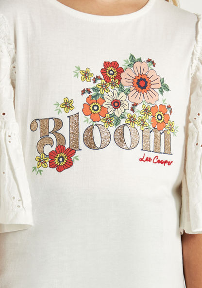 Lee Cooper Floral Print T-shirt with Short Sleeves-T Shirts-image-2