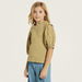 Lee Cooper Schiffli Detail Top with Round Neck and Puff Sleeves-T Shirts-thumbnail-1