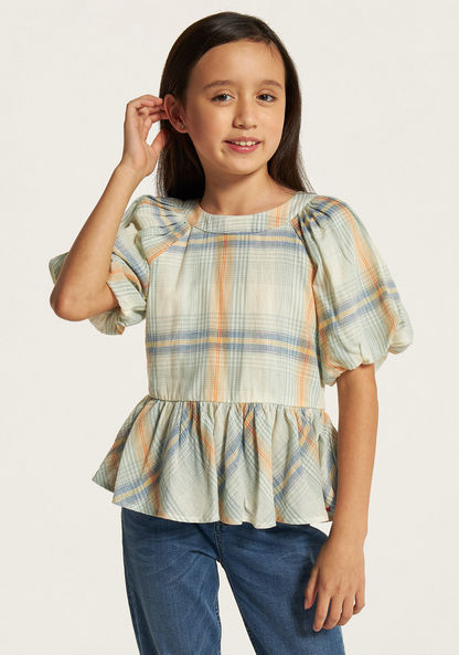 Lee Cooper Checked A-line Top with Button Closure and Short Sleeves-Blouses-image-0