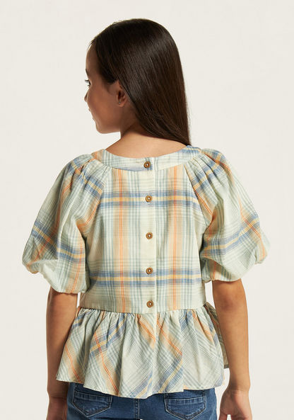 Lee Cooper Checked A-line Top with Button Closure and Short Sleeves-Blouses-image-3
