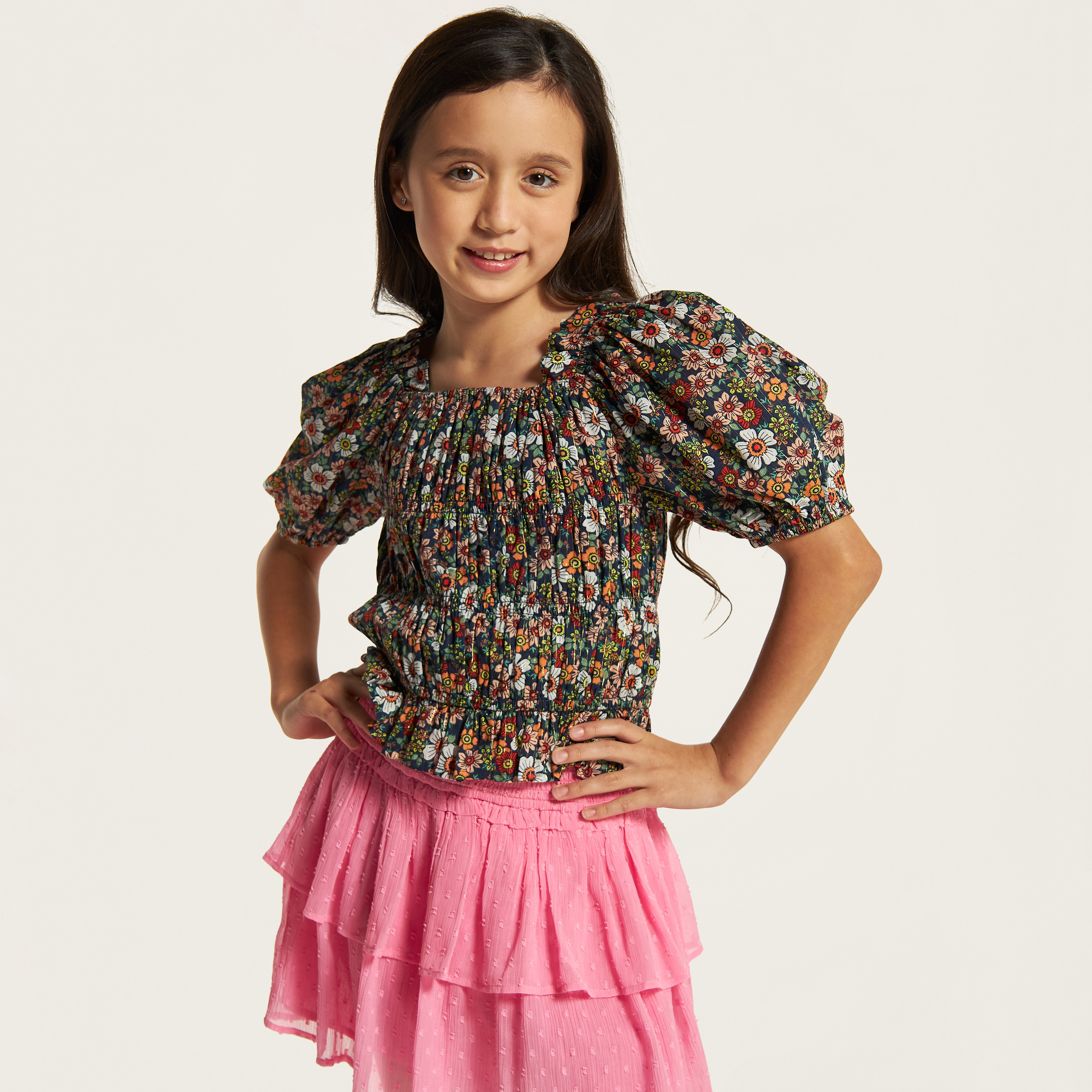 Lee Cooper All Over Floral Print Tiered Peplum Top with Ruffle Detail-girls-clothing-blousesandshirts-image-1