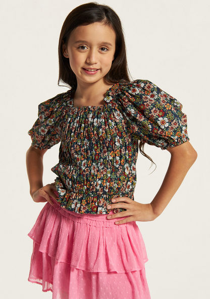 Lee Cooper All Over Floral Print Tiered Peplum Top with Ruffle Detail-Blouses-image-0