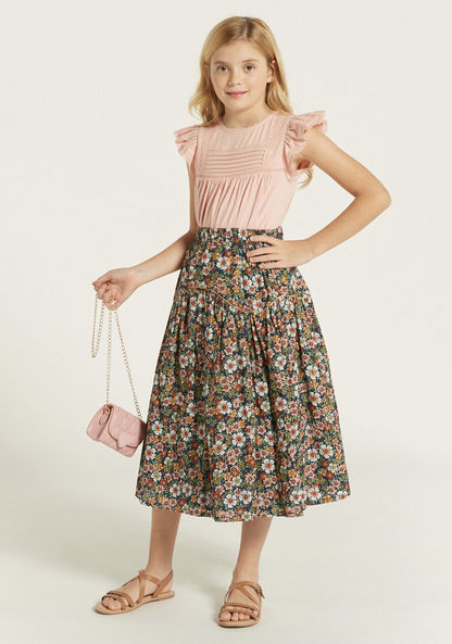 Lee Cooper Floral Print A-line Skirt with Elasticised Waistband-Skirts-image-0