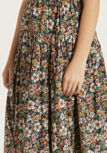 Lee Cooper Floral Print A-line Skirt with Elasticised Waistband-Skirts-image-2