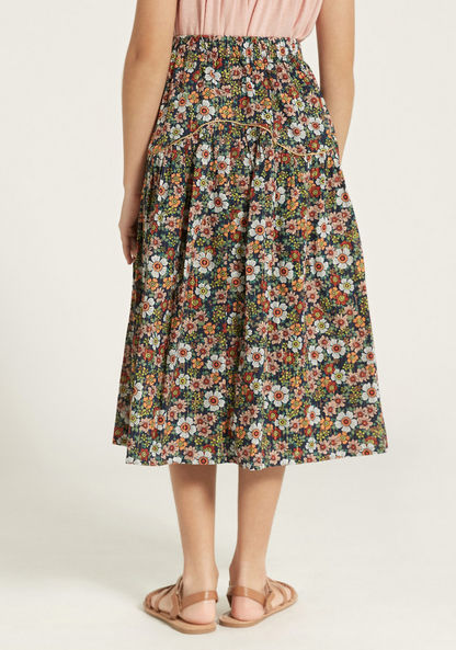 Lee Cooper Floral Print A-line Skirt with Elasticised Waistband-Skirts-image-3