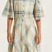 Lee Cooper Checked Tiered Dress with Short Sleeves and Button Closure-Dresses%2C Gowns and Frocks-thumbnailMobile-2