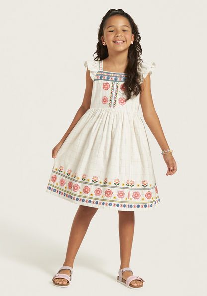 Lee Cooper Embroidered Checked Dress with Ruffles-Dresses%2C Gowns and Frocks-image-1