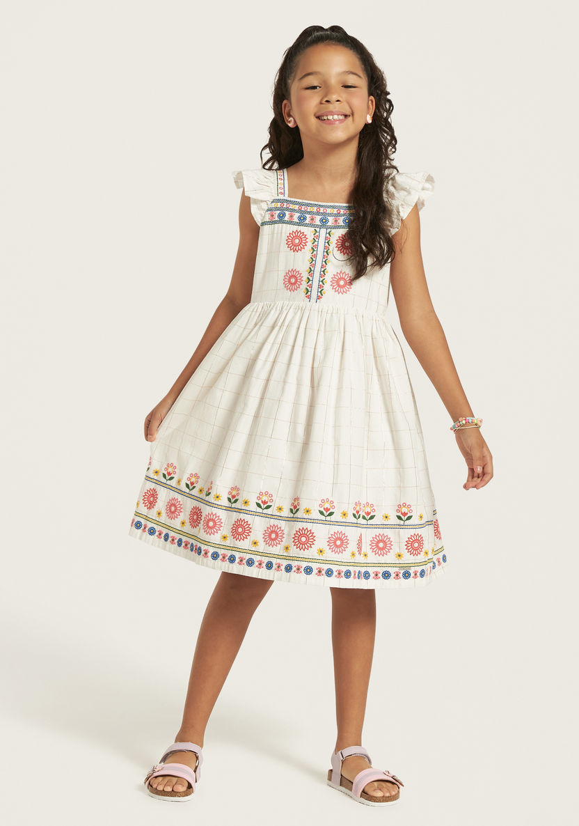 Lee Cooper Embroidered Checked Dress with Ruffles-Dresses, Gowns & Frocks-image-1