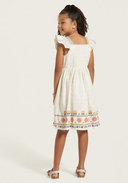 Lee Cooper Embroidered Checked Dress with Ruffles-Dresses%2C Gowns and Frocks-image-3