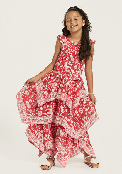Lee Cooper All-Over Print Sleeveless Layered Dress-Dresses%2C Gowns and Frocks-image-1