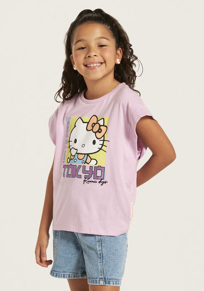 Sanrio Hello Kitty Print T-shirt with Crew Neck-T Shirts-image-0