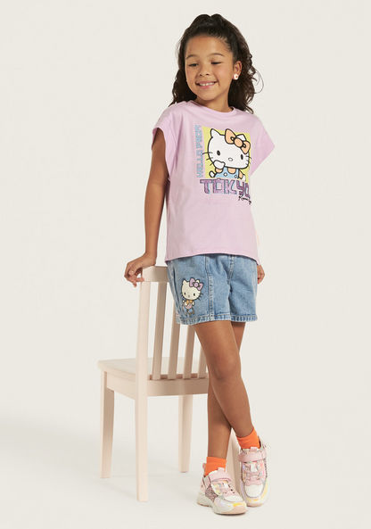Sanrio Hello Kitty Print T-shirt with Crew Neck-T Shirts-image-1
