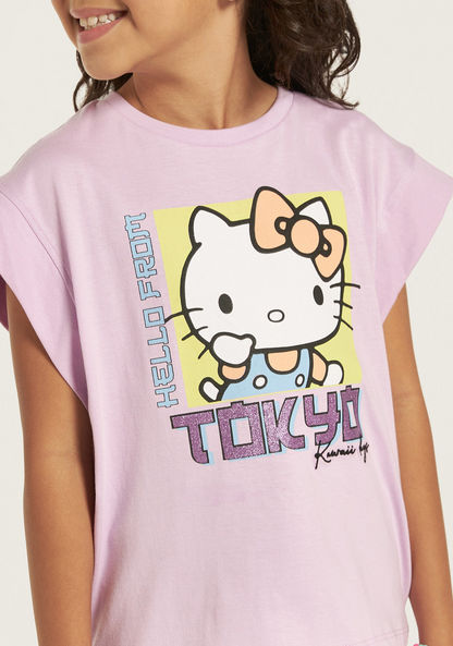 Sanrio Hello Kitty Print T-shirt with Crew Neck-T Shirts-image-2