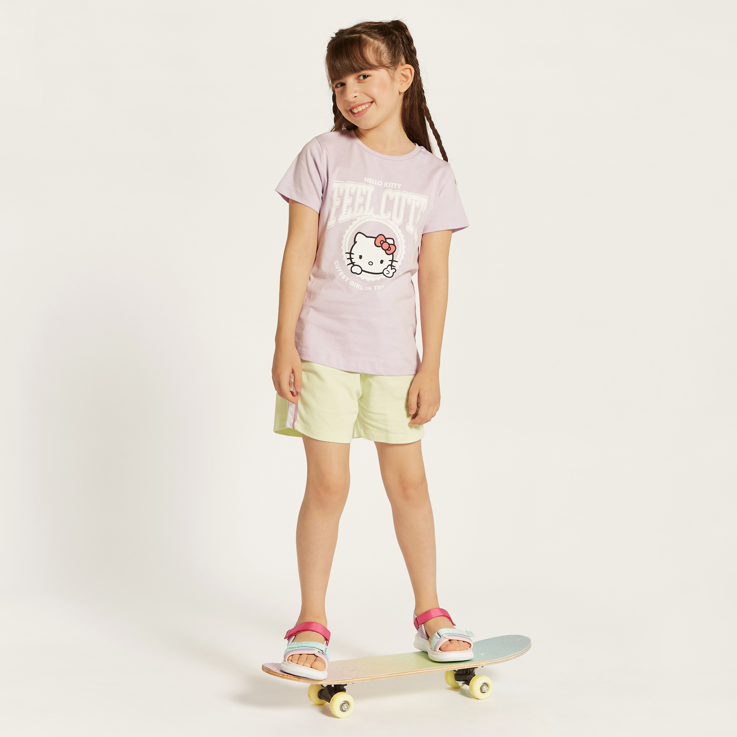 Sanrio Hello Kitty Print Crew Neck T-shirt with Short Sleeves-girls-clothing-schoolwear-tshirts-image-2