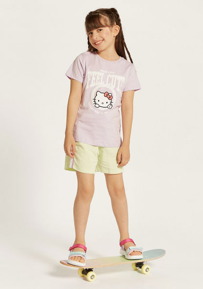 Sanrio Hello Kitty Print Crew Neck T-shirt with Short Sleeves-T Shirts-image-1