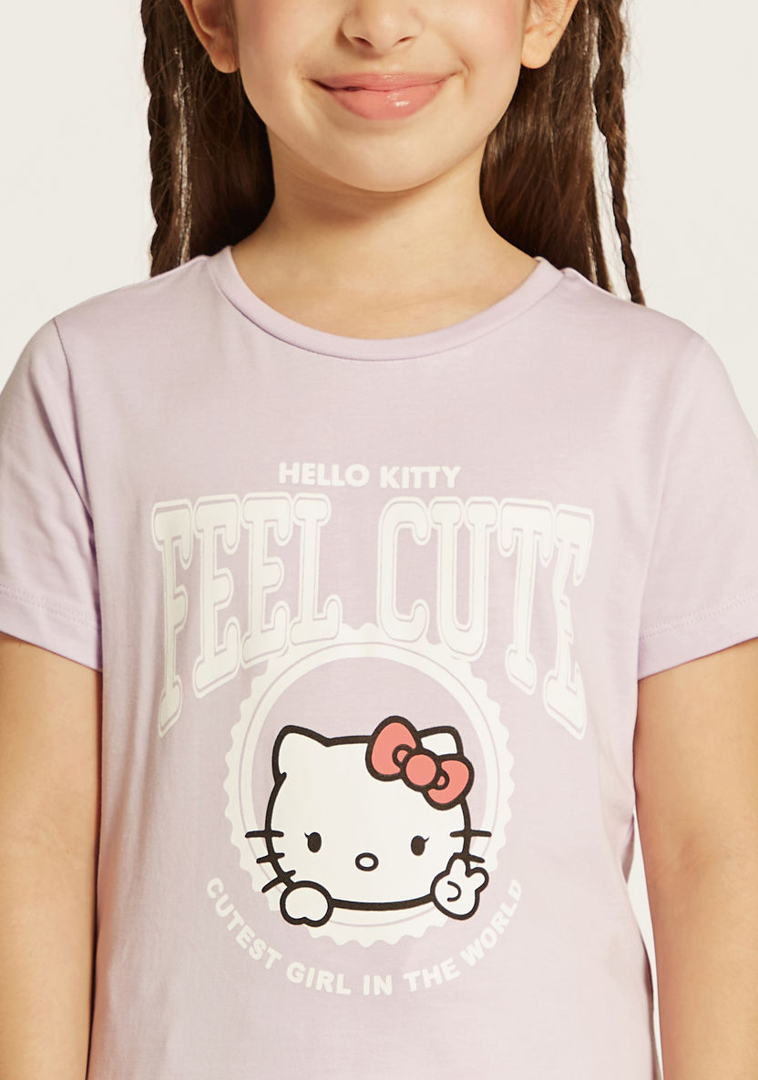 Sanrio Hello Kitty Print Crew Neck T-shirt with Short Sleeves-T Shirts-image-2
